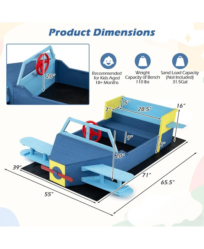 Sugift Large Glider-Inspired Wooden Sandbox with Bench Seat, Ages 3-8