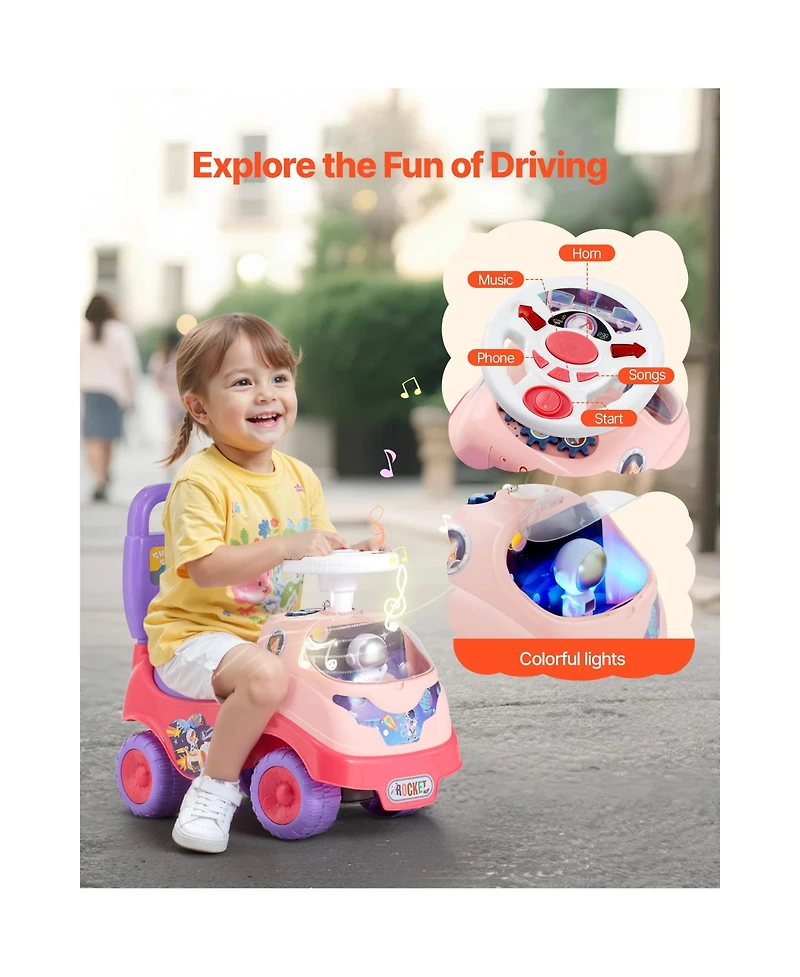 Hongge Foot to Floor Ride On Push Car with Interactive Steering Wheel, 48.5 lb Capacity, Ages 19-36 Months