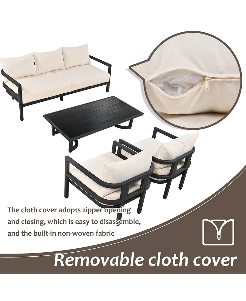 Asagikoiai 5-Piece Outdoor Steel Patio Conversation Set with Coffee Table and Cushions