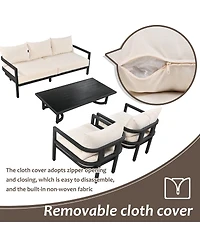 Asagikoiai 5-Piece Outdoor Steel Patio Conversation Set with Coffee Table and Cushions