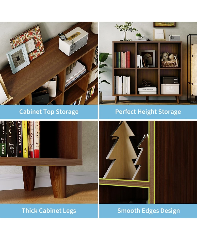 homfan Cube Bookshelf Organizer, Freestanding Open Bookcase with Leg Base, Modern Storage Shelf for Home Office Living Room Bedroom