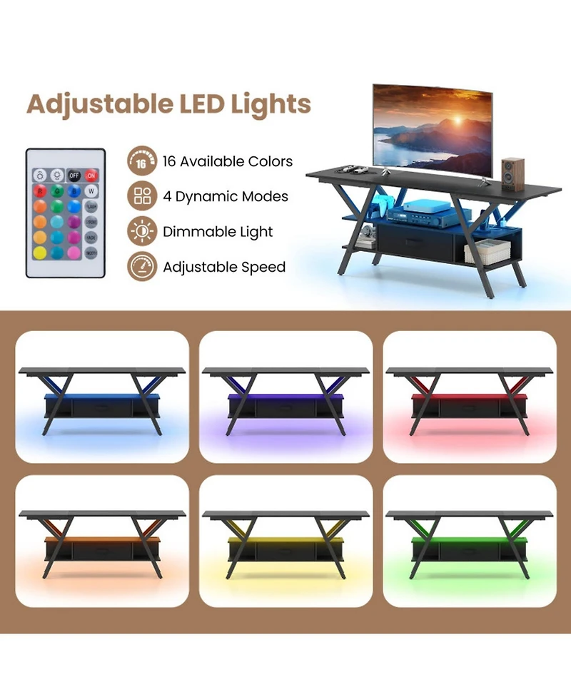 Sugift 65 in Tv Stand with Power Outlets and Led Lights