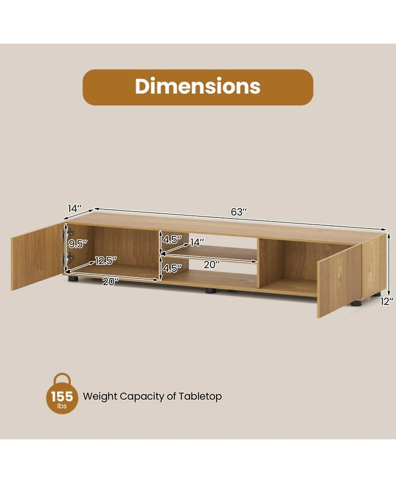 Sugift Modern Tv Stand for up to 70 in TVs Minimalist Entertainment Center with 2 Doors Open Shelves