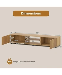 Sugift Modern Tv Stand for up to 70 in TVs Minimalist Entertainment Center with 2 Doors Open Shelves