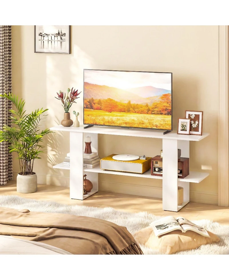 Sugift 2-Tier Tv Stand with Storage and Open Shelf for TVs up to 55 in