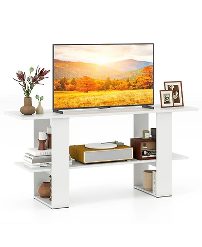 Sugift 2-Tier Tv Stand with Storage and Open Shelf for TVs up to 55 in