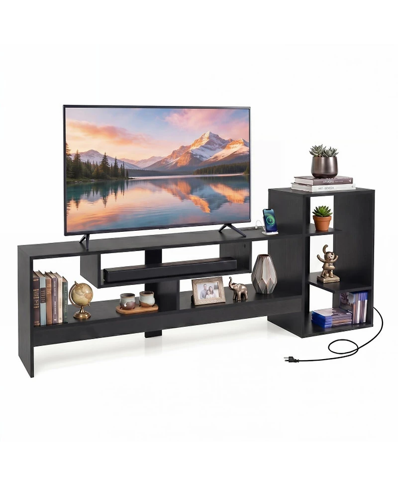 Sugift Cube Tv Stand for 55 in Tv with Power Outlets and Open Storage Shelves