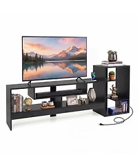 Sugift Cube Tv Stand for 55 in Tv with Power Outlets and Open Storage Shelves