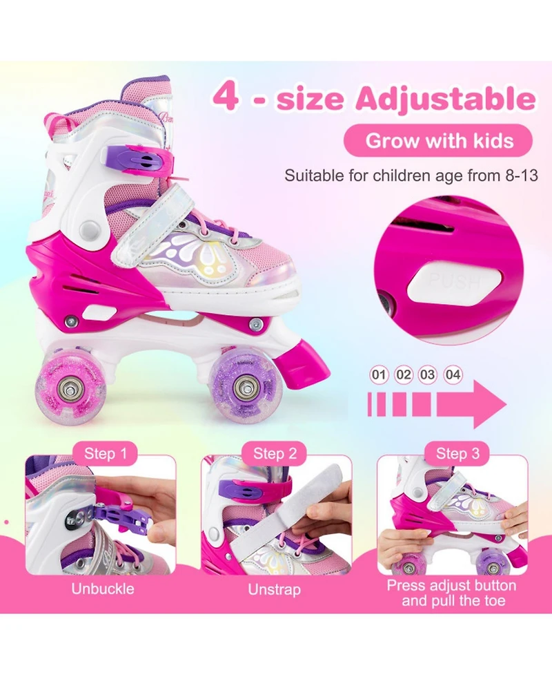 Sugift Kids Adjustable Quad Roller Skates 4 Sizes with Light-up Wheels
