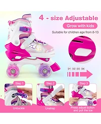 Sugift Kids Adjustable Quad Roller Skates 4 Sizes with Light-up Wheels