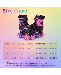 Sugift Kids Adjustable Quad Roller Skates 4 Sizes with Light-up Wheels for Girls Boys