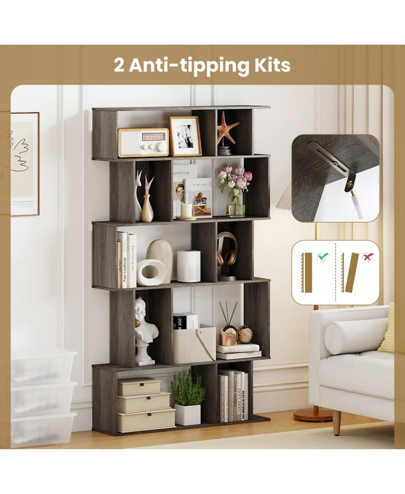 Sugift 5-Tier Geometric Bookshelf Set of 2 with Open and Closed