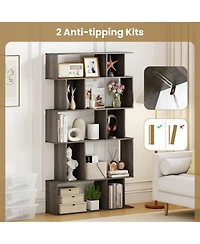 Sugift 5-Tier Geometric Bookshelf Set of 2 with Open and Closed