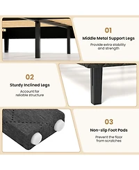 Sugift Queen Size Velvet Upholstered Platform Bed with Adjustable Chevron Headboard