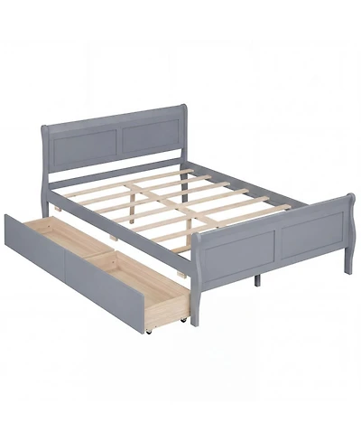 Sugift Full Size Sleigh Platform Bed with 2 Storage Drawers and Curved Footboard