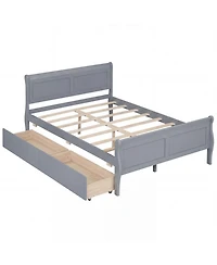 Sugift Full Size Sleigh Platform Bed with 2 Storage Drawers and Curved Footboard