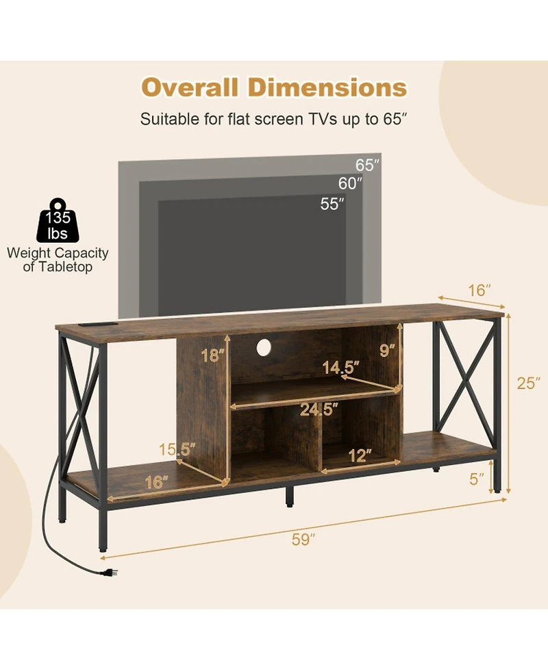 Sugift Tv Stand for 65-Inch TVs with Led Lights Power Outlets and Metal Frame