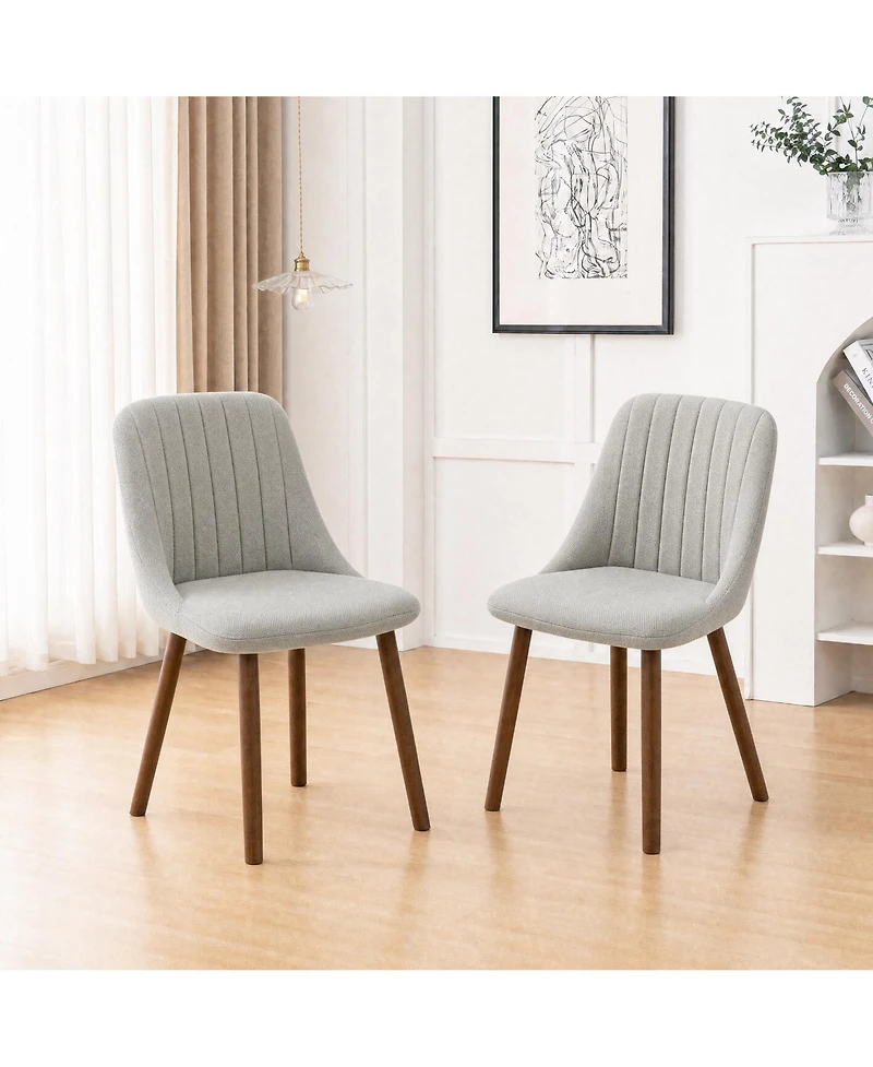 Gaomon Set of 2 Mid Century Modern Fabric Dining Chairs, High Back Upholstered Side Accent Chairs with Wood Legs for Kitchen Living Room Bedroom