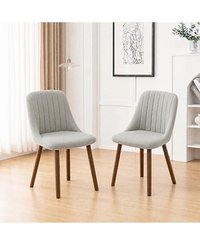 Gaomon Set of 2 Mid Century Modern Fabric Dining Chairs, High Back Upholstered Side Accent Chairs with Wood Legs for Kitchen Living Room Bedroom