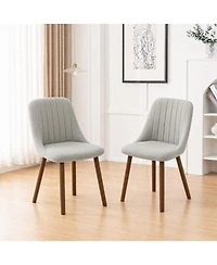 Gaomon Set of 2 Mid Century Modern Fabric Dining Chairs, High Back Upholstered Side Accent Chairs with Wood Legs for Kitchen Living Room Bedroom