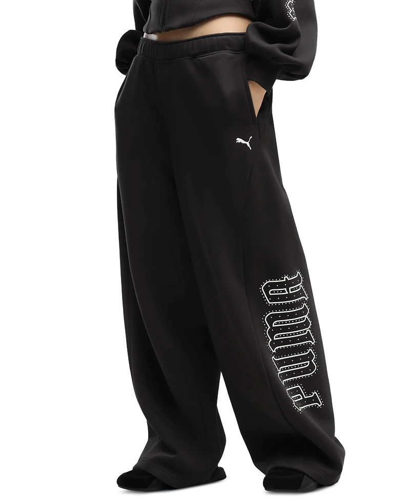 Puma Women's Street Glam Wide-Leg Slouchy Fleece Pants