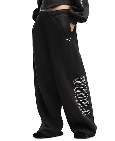 Puma Women's Street Glam Wide-Leg Slouchy Fleece Pants