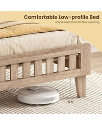 Sugift Twin Size Mid-Century Wood Bed Frame with Upholstered Headboard
