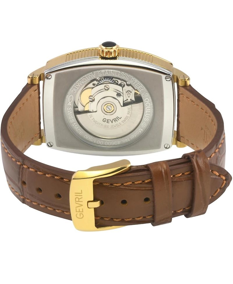 Gevril Men's Swiss Made Oculus Swiss Automatic Brown Italian Leather Strap Watch