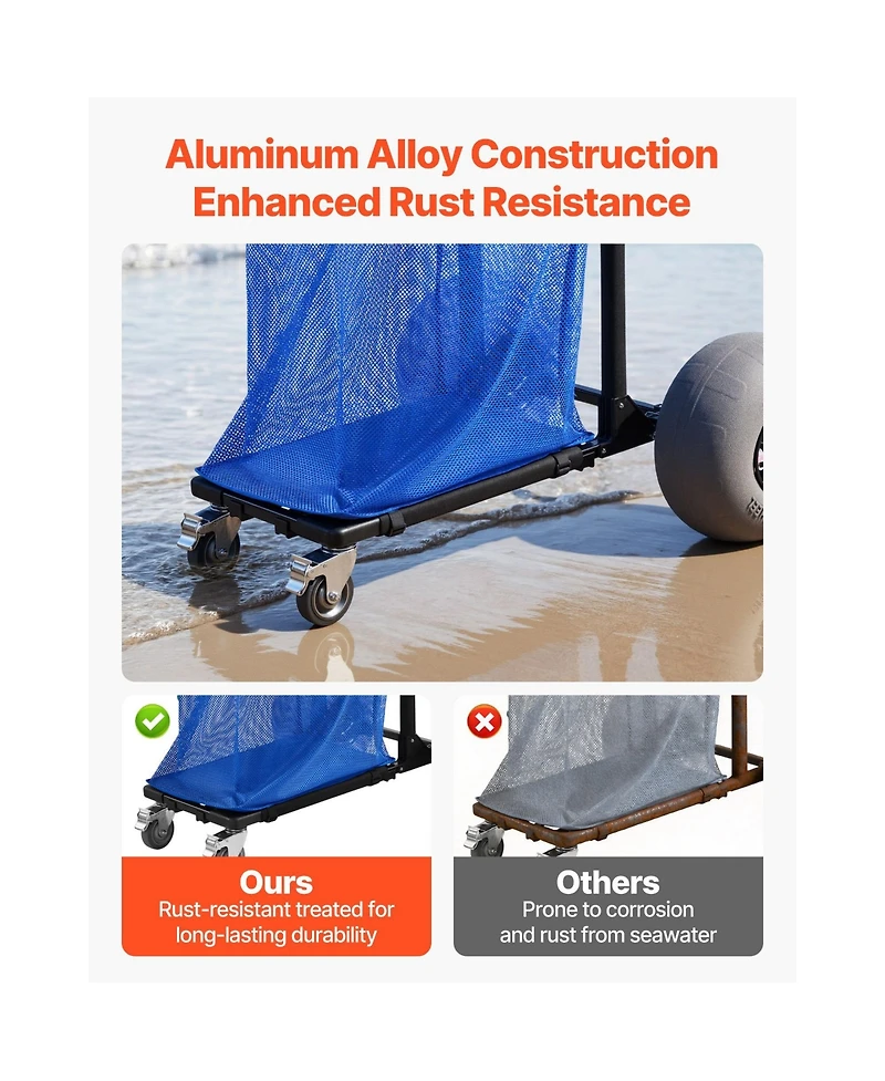 Mountaintop Beach Wagon Cart, 165lb Foldable Utility Wagon with 12" Balloon Sand Wheels, Adjustable Handle & Storage Bag for Camping & Fishing
