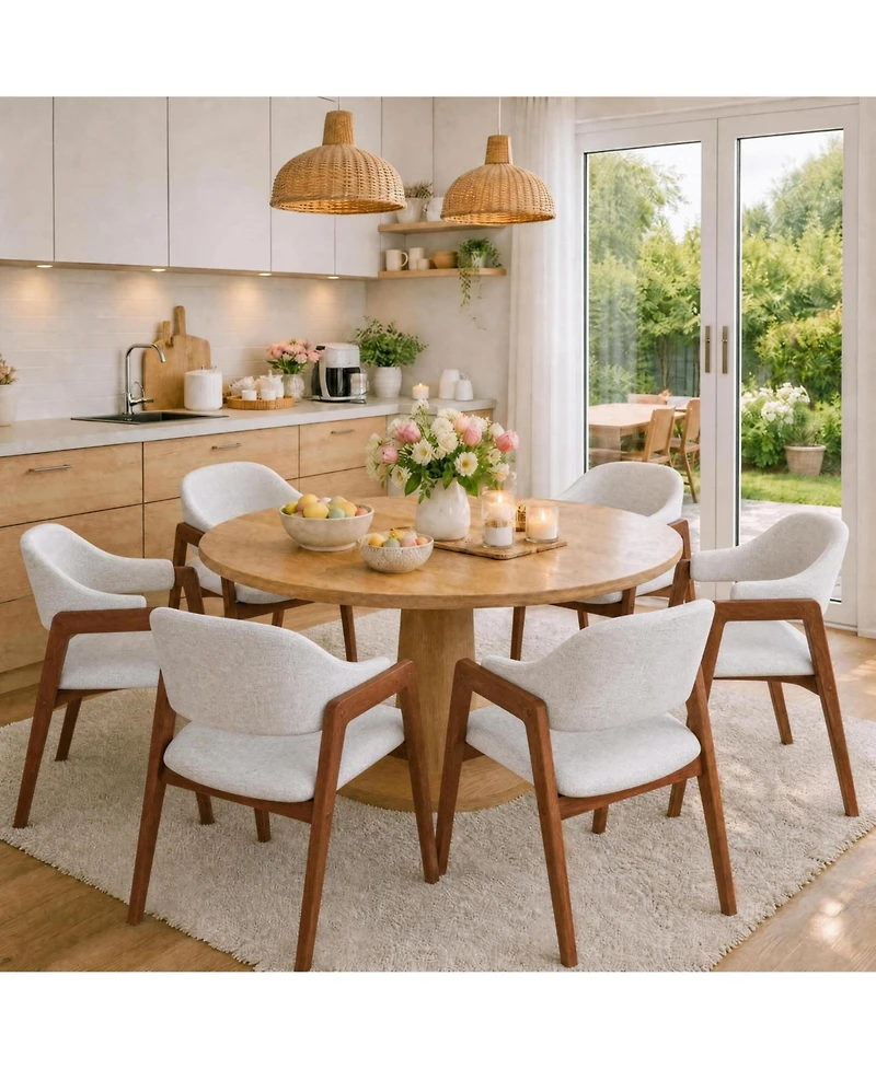 homfan Dining Chairs with Arms, Modern Upholstered Fabric Dining Chair, Sturdy Wood Chairs with Ergonomic Curved Backrest for Kitchen, Dining Room