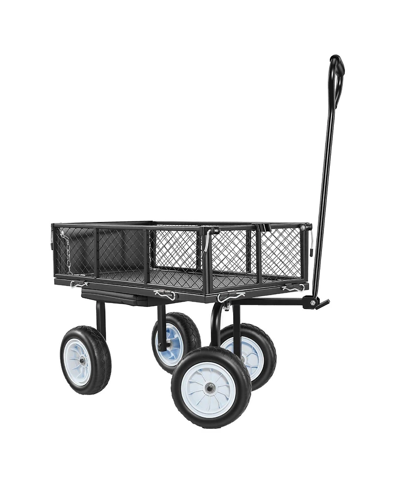 Mountaintop Garden Cart with Seat, 500 Lbs Steel Stool with Wheels, Tool Tray and Adjustable Handle, Black Wagon for Lawn, Patio, Backyard
