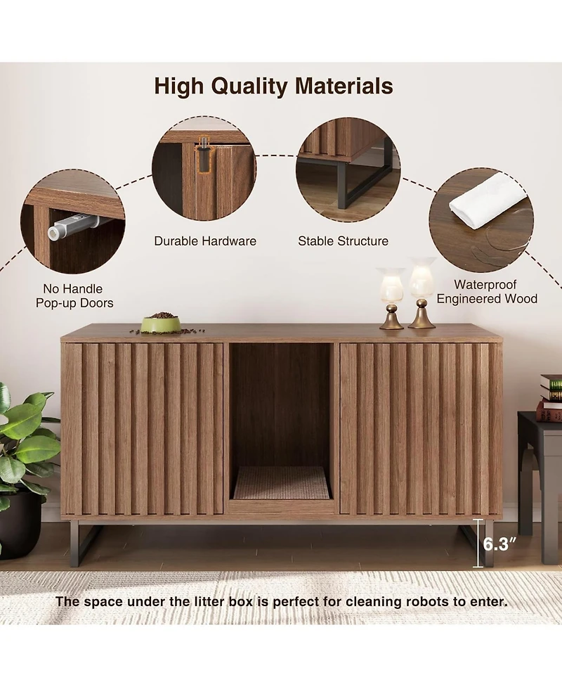 Vabches Double Room Large Cat Cabinet, Litter Box Furniture Hidden with Scratch Pad
