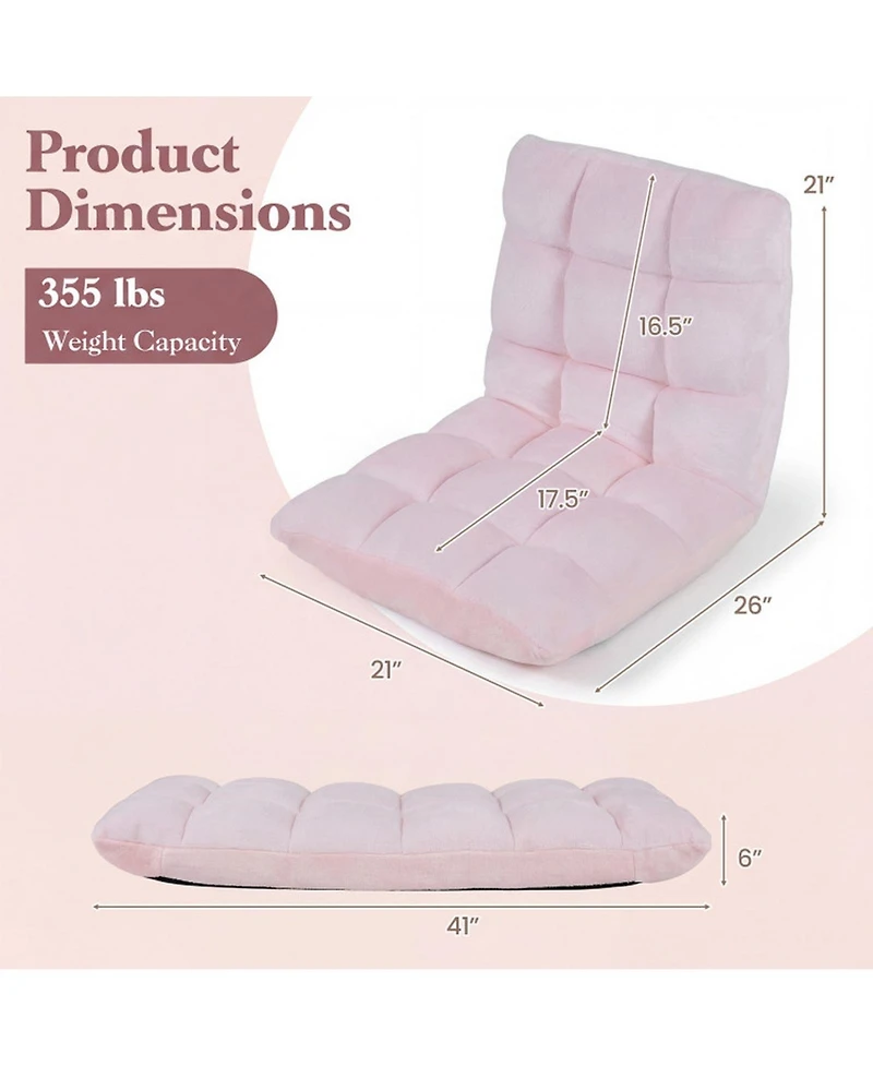 Sugift 14-Position Adjustable Folding Floor Chair with Padded Flannel Cushion