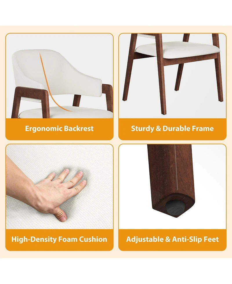 homfan Dining Chairs with Arms, Modern Upholstered Fabric Dining Chair, Sturdy Wood Chairs with Ergonomic Curved Backrest for Kitchen, Dining Room