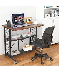 homfan 31.5" 3-Tier Foldable Desk with Wheels – Large Capacity Metal Wire Shelf Rack, No Assembly Organizer for Kitchen and Living Room