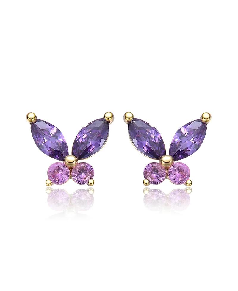 GiGiGirl 14K Gold Plated with Purple & Pink Cubic Zirconia Butterfly Earrings