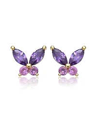 GiGiGirl 14K Gold Plated with Purple & Pink Cubic Zirconia Butterfly Earrings