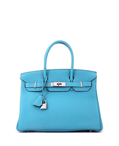 Pre-Owned Hermes Birkin 30 Handbag Blue Togo with Palladium Hardware