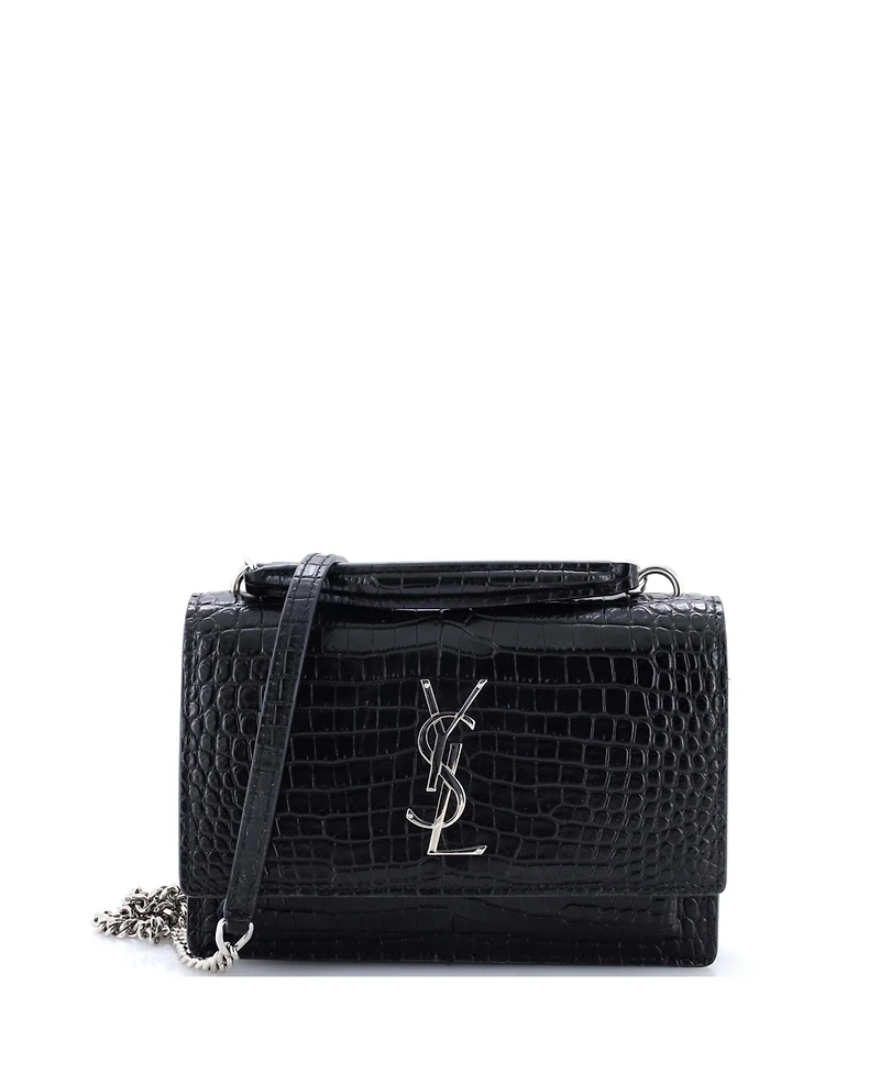Pre-Owned Saint Laurent Sunset Top Handle Chain Wallet Embossed Leather