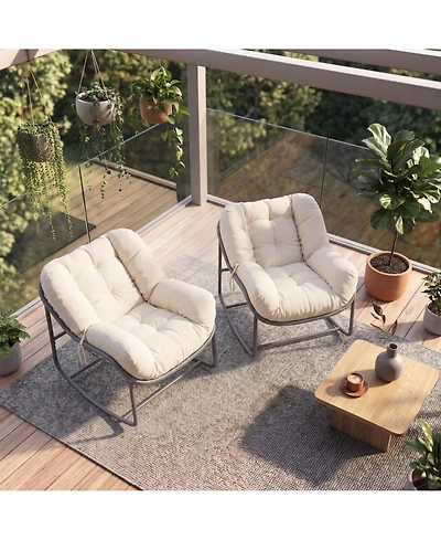 gaomon Set of 2 Patio Rocking Chair Set,Indoor Outdoor Padded Chair,Oversized Papasan Chairs,Wicker Egg Rockers, Lounge for