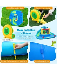 Sugift Dinosaur Inflatable Water Slide Park with Double Slides and 950W Air Blower
