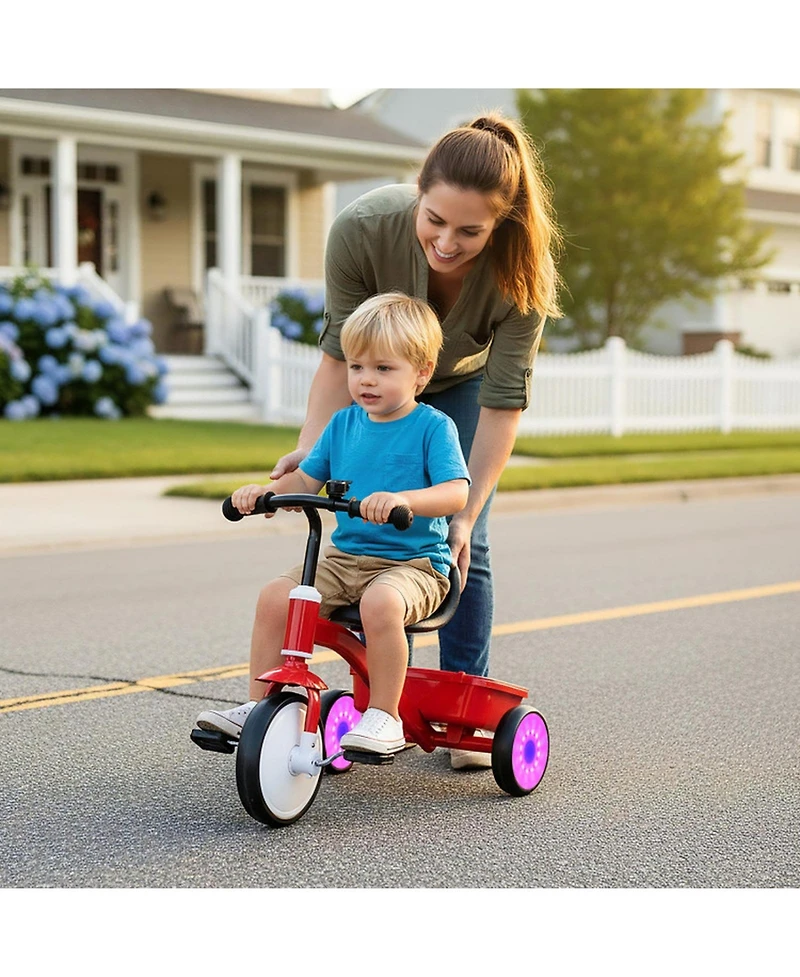 Sugift Toddler Tricycle with Glowing Wheels 4-Level Adjustable Seat