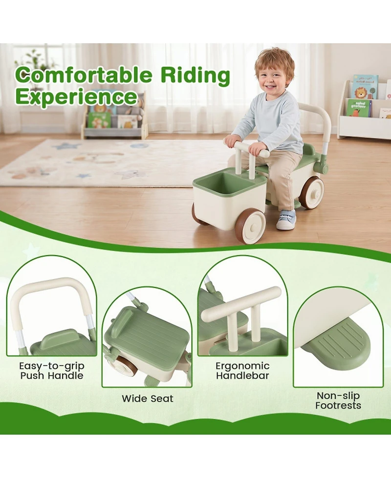 Sugift 3-in-1 Ride-On Push Car with Storage Basket, 26.5" x 11" x 13.7", Ages 3+