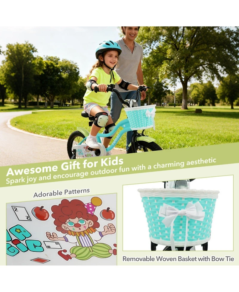 Sugift 12"/14"/16" Detachable Training Wheels Adjustable Kids' Bike, Ages 3+