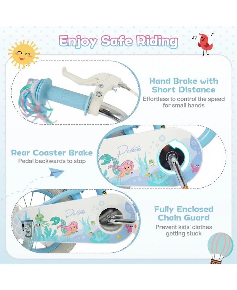 Sugift 16 in Mermaid Adjustable Kids' Bike with Training Wheels, Ages 3-7
