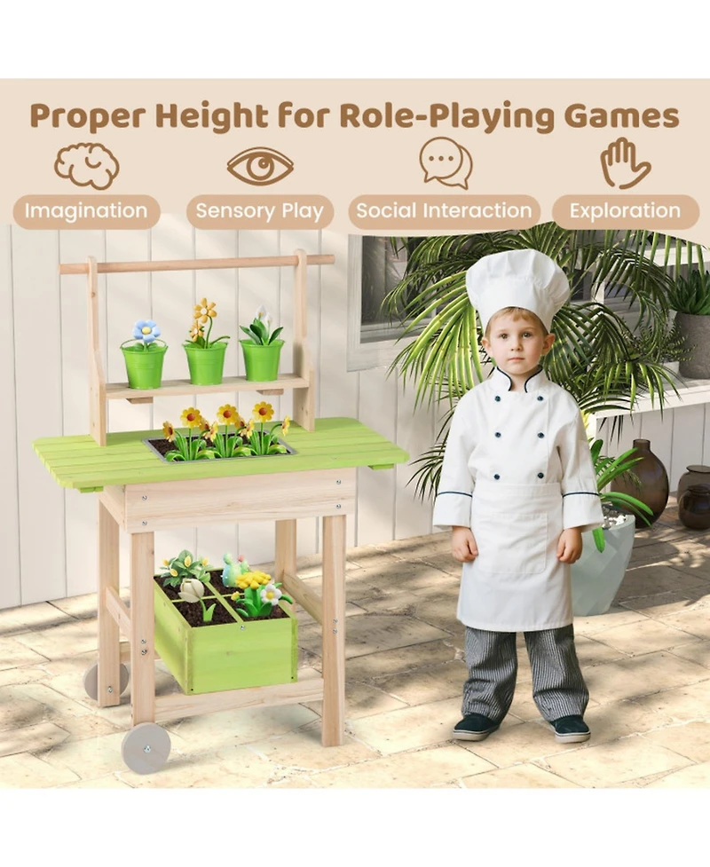 Sugift Wooden Garden Mud Kitchen 7-Piece Playset, Ages 3+