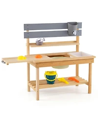 Sugift Outdoor Mud Kitchen with Pullout Tabletop and 2 Sinks, Ages 3+