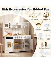 Sugift Lights and Sounds Wooden 14-Piece Play Kitchen, Ages 3+