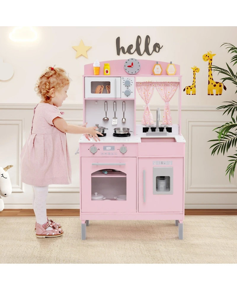 Sugift Adjustable-Height Wooden Play Kitchen, Ages 3+