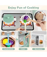 Sugift Wooden Play Kitchen with Chalkboard, 13-Piece Playset, Ages 3+